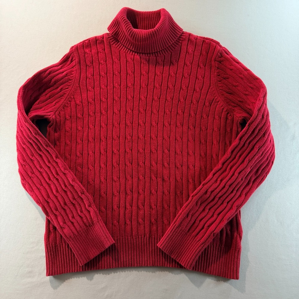St.‎ John's Bay Red Cable Knit Turtleneck Sweater Women's XL Classic Cozy